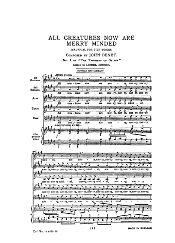 Bennet - All creatures now are merry-minded - Score
