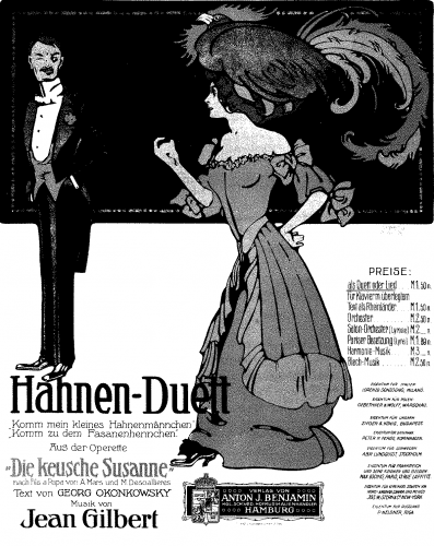 Gilbert - Die keusche Susanne / La chaste Suzanne / The Girl in the Taxi - Vocal Score Selections Hahnenduett, Auf einem Hühnerhofe (Act 3) - Score