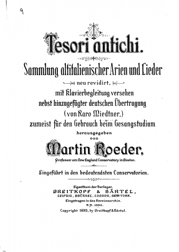 Roeder - Tesori antichi - Score