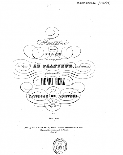 Kontski - Fantaisie sur des motifs favoris de l'opéra 'Le planteur' - Score