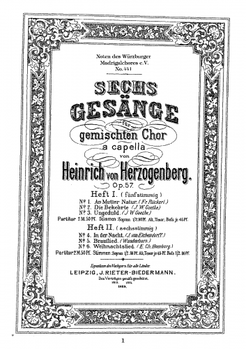 Herzogenberg - 6 Gesänge für gemischten Chor - Score