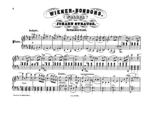 Strauss Jr. - Wiener Bonbons Walzer, Op. 307 - For Piano solo - Score