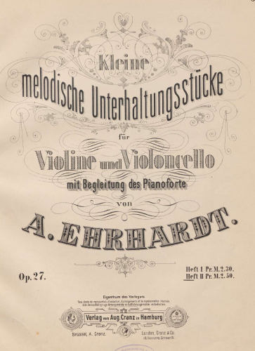 Ehrhardt - Kleine melodische Unterhaltungsstücke, Op. 27 - vol 2 piano score