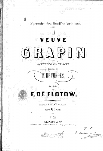 Flotow - La veuve Grapin - Vocal Score - Score