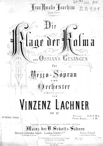 Lachner - Die Klage der Kolma - Score