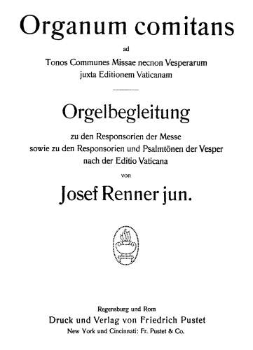 Renner - Organum comitans ad Tonos Communes necnon Vesperarum juxta Editionem Vaticanam - Score