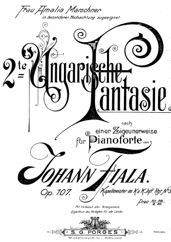 Fiala - Ungarische Fantasie No. 2, Op. 107 - Score