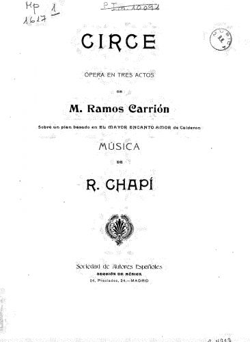 ChapÃ­ - Circe - Vocal Score - Score