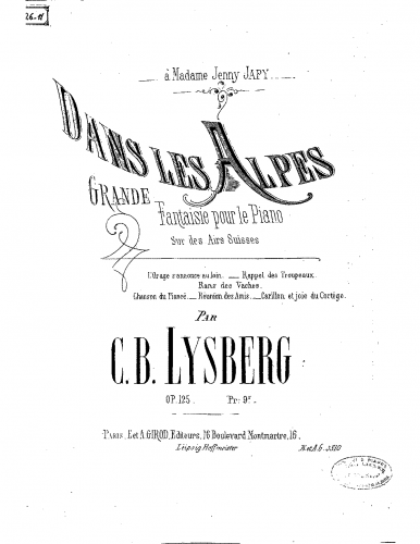 Bovy-Lysberg - Dans les Alpes - Score