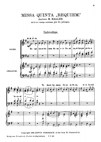 Haller - Missa quinta "Requiem" - Score