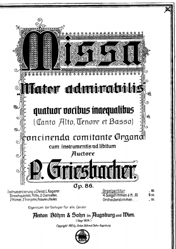 Griesbacher - Missa Mater admirabilis - Score