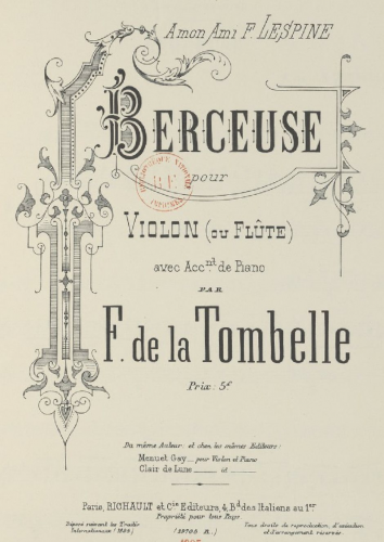 La Tombelle - Berceuse - Scores and Parts