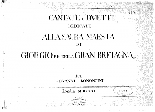 Bononcini - Cantate e Duetti - Score