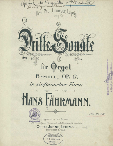 Fährmann - Organ Sonata No. 3 - Score