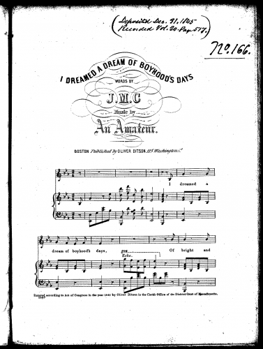 Anonymous - I Dreamed a Dream of Boyhood's Days - Score