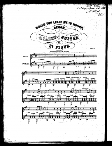 Barker - Would you leave me to mourn - For Voice and Guitar (Pique) - Score