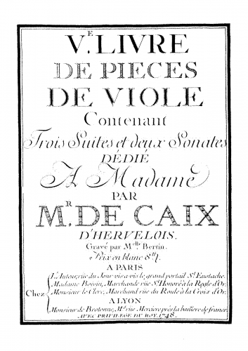 Caix d'Hervelois - Pièces de viole - Livre V - Score