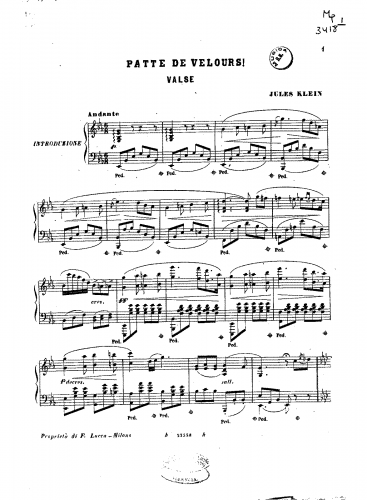 Klein - Patte de velours! - Piano Score - Score