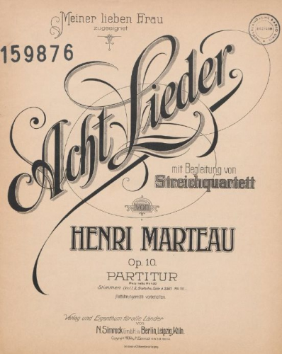 Marteau - Acht Lieder - Complete  piano score