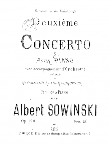 Sowinski - Piano Concerto No. 2 - For Piano solo - Score