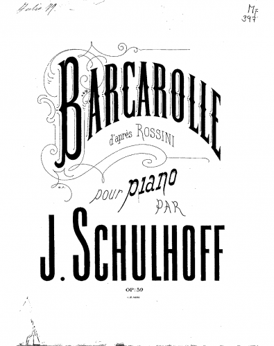 Schulhoff - Barcarolle dâaprès Rossini - Piano Score - Score