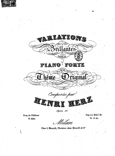 Herz - Variations brillantes sur un thème original - Score