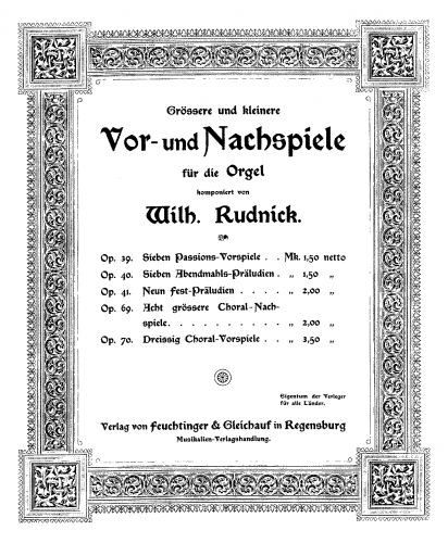 Rudnick - 8 grössere Choral-Nachspiel - Score