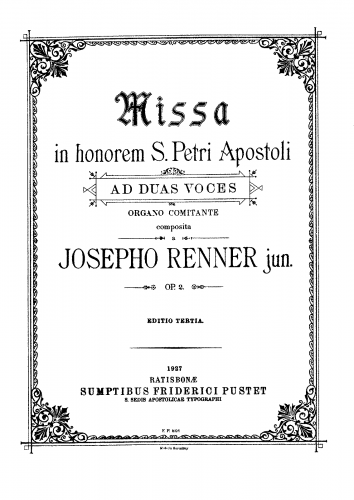 Renner - Missa in honorem S. Petri Apostoli ad duas voces organo comitante - Score