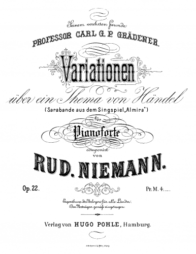 Niemann - Variationen über ein Thema von Händel (Sarabande aus dem Singspiel âAlmiraâ) - Score