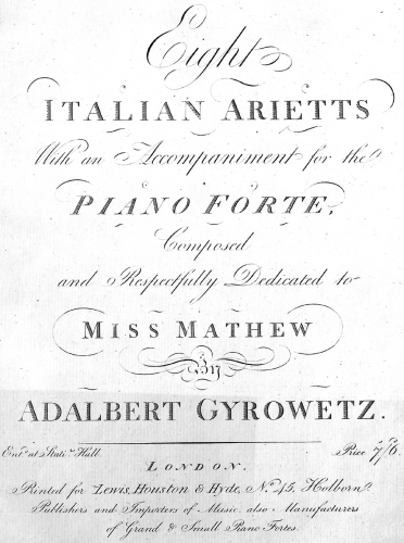Gyrowetz - 8 Italian arietts - Score