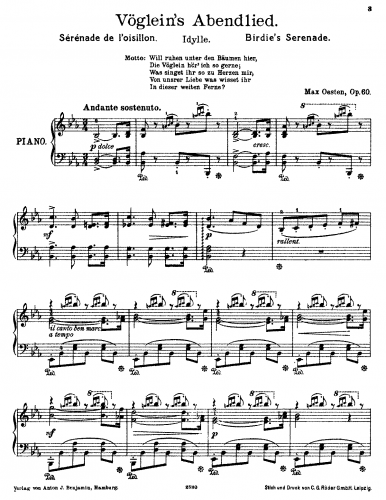 Oesten - Vöglein's Abendlied - Score