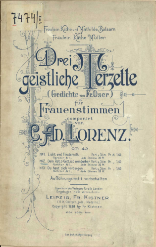 Lorenz - 3 geistliche Terzette - Score