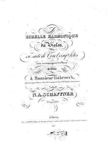 Schaffner - Échelle harmonique du violon, Op. 21 - Score