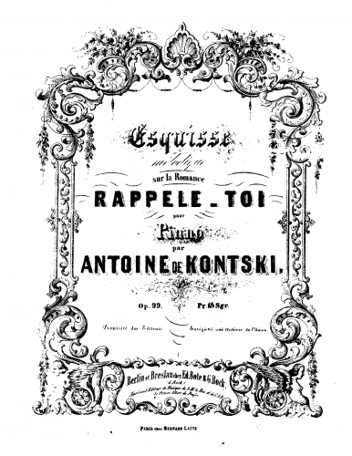 Kontski - Esquisse mélodique sur la Romance 'Rappele-Toi' - Score