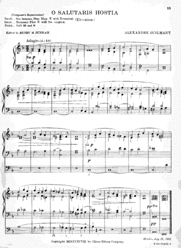 Guilmant - L'Organiste Pratique - Organ Scores Book 12, Op. 59 - II. Elevation in F major, O Salutaris Hostia