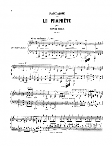 Herz - Fantaisie sur 'Le Prophete' de Meyerbeer, Op. 183 - Score