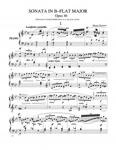 Clementi - Piano Sonata in B-flat, Op. 46 - Piano Score - I. Largo Cantabile. Allegro con brio