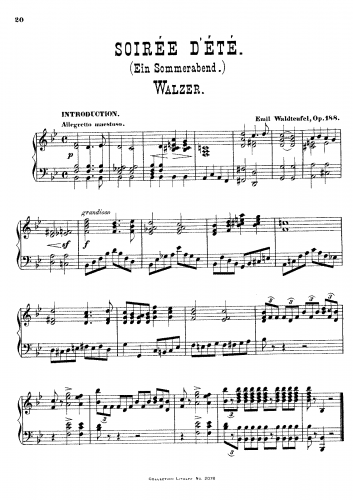 Waldteufel - Soirée d'Été - For Piano solo - Score