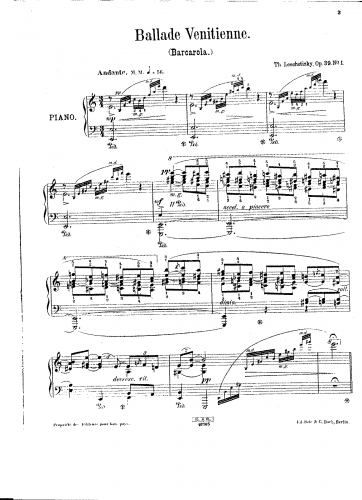 Leschetizky - Souvenirs d'Italie, Op. 39 - Piano Score - 1. Ballade Venitienne (Barcarolle)