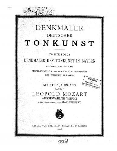 Mozart - Ausgewählte Werke von Leopold Mozart - Score