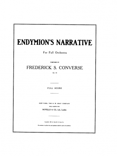 Converse - Endymion's Narrative: for full orchestra, Op. 10 - Score