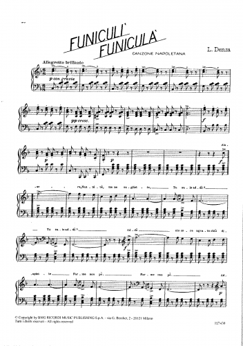 Denza - Funiculì, Funiculà - For Piano solo - Score