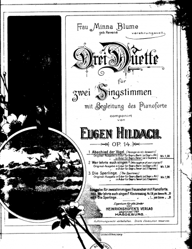 Hildach - 3 Duets for 2 Voices and Piano, Op. 14 - Score