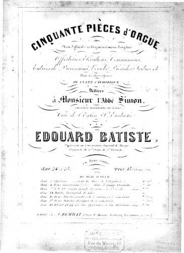 Batiste - Cinquante pièces d'orgue, 1e suite (1-25) - Score