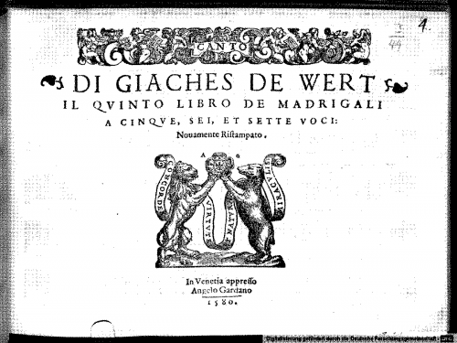 Wert - Madrigali a 5, 6, et 7 voci, Libro 5