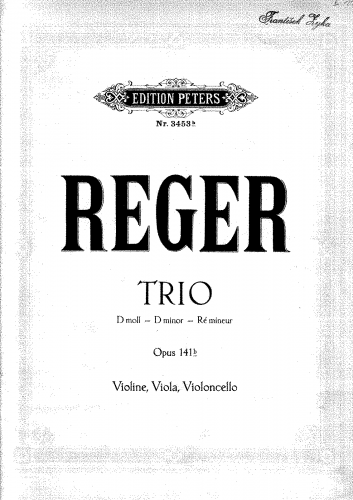 Reger - String Trio, Op. 141b - Scores and Parts