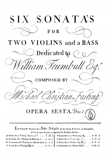 Festing - 6 Trio Sonatas, Op. 6