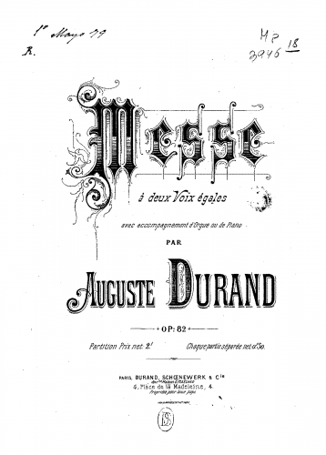 Durand - Messe à deux voix égales - Score