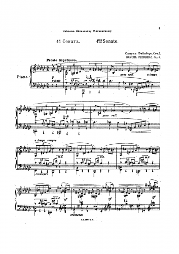Feinberg - Piano Sonata No. 4 - Score