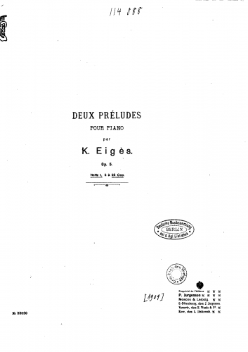 Eiges - 2 Préludes, Op. 5 - Score